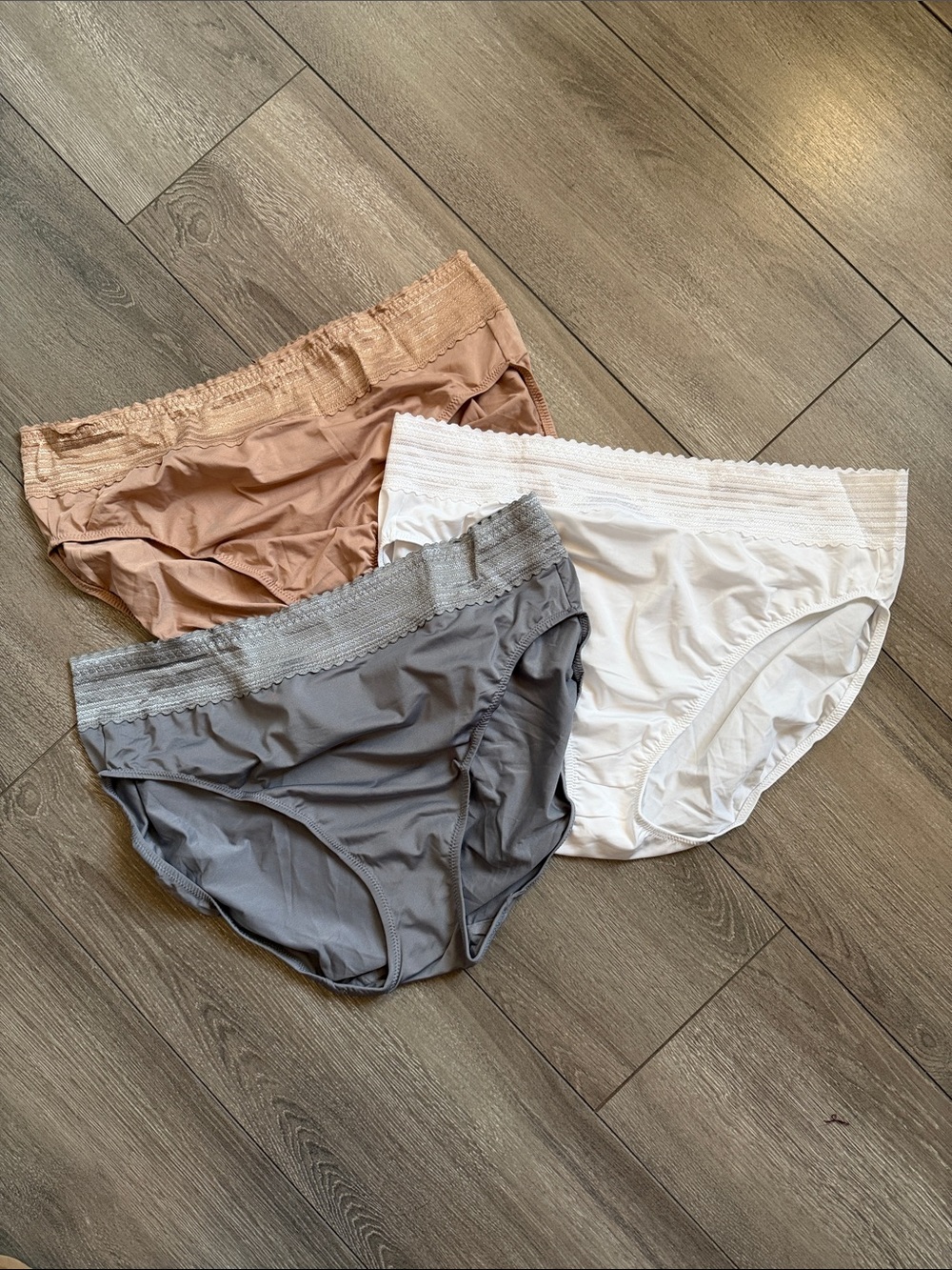Warner's Bikini Panties Trio — White, Gray, Nude